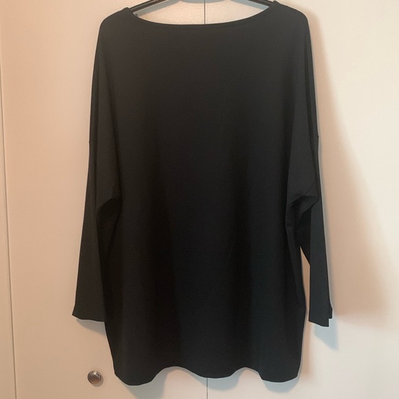 Lafayette 148 New York Black Faux Leather Trim Drop Shoulder Tunic Top Size M - Picture 4 of 6